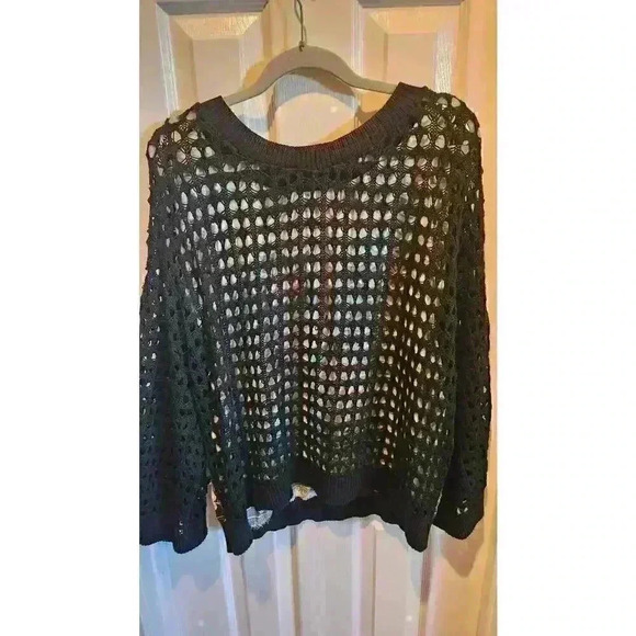 Farm Rio Anthropologie Floral Crochet Knit Sweater Top Multicolor M Boho Artsy - Picture 3 of 5